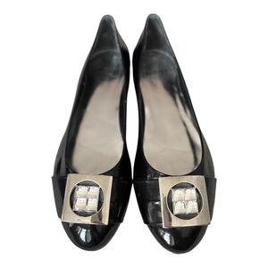 Högl Patent Leather Flats Crystal Buckle Black Elegant Comfort Size 9’